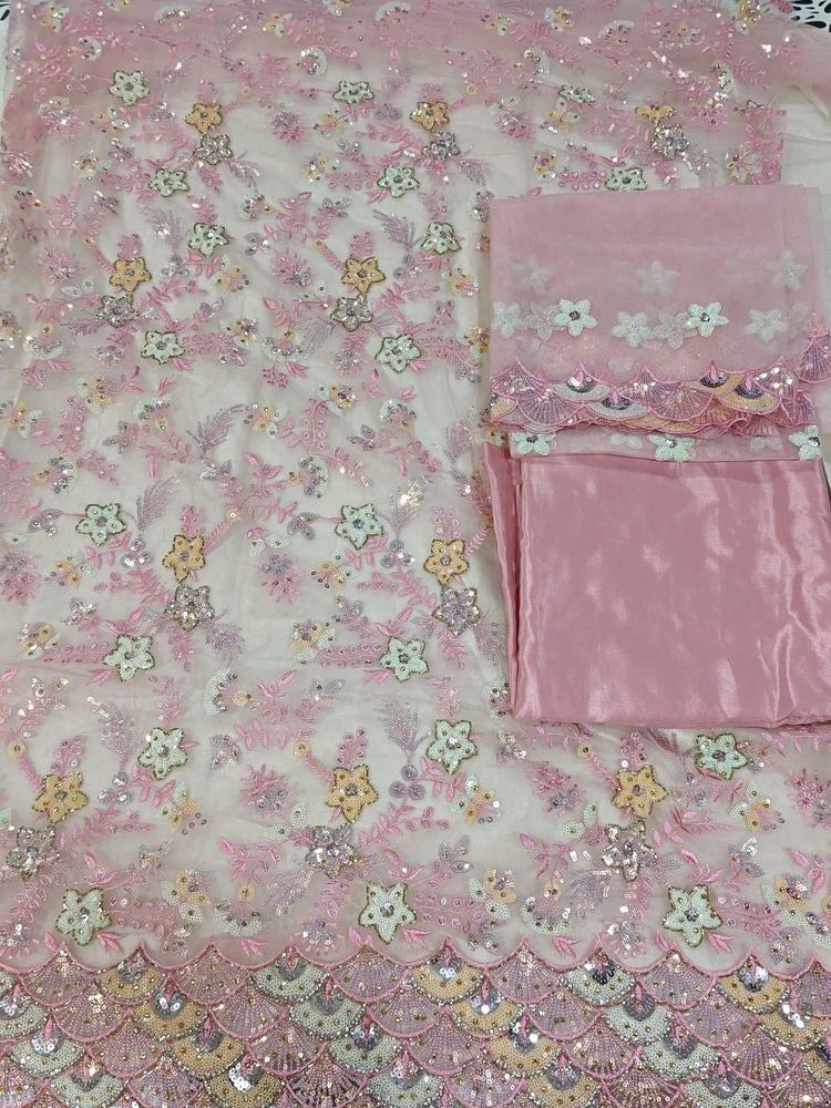 Pink Floral Unstitched Suit Fabric