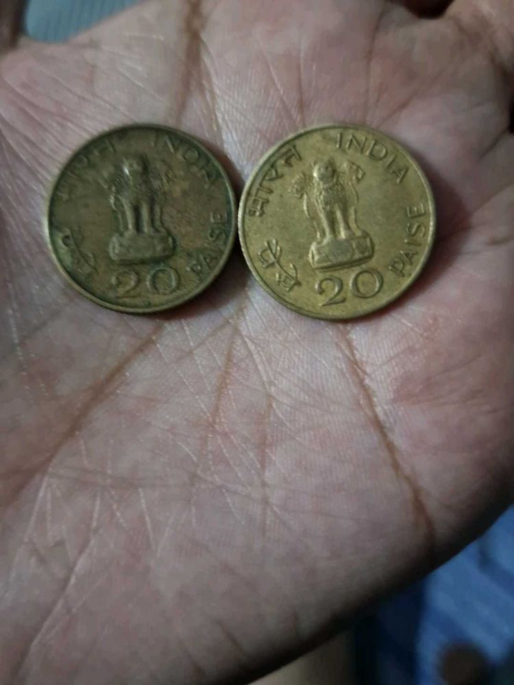 Vintage India 20 Paise Coins Mahatma Gandhi