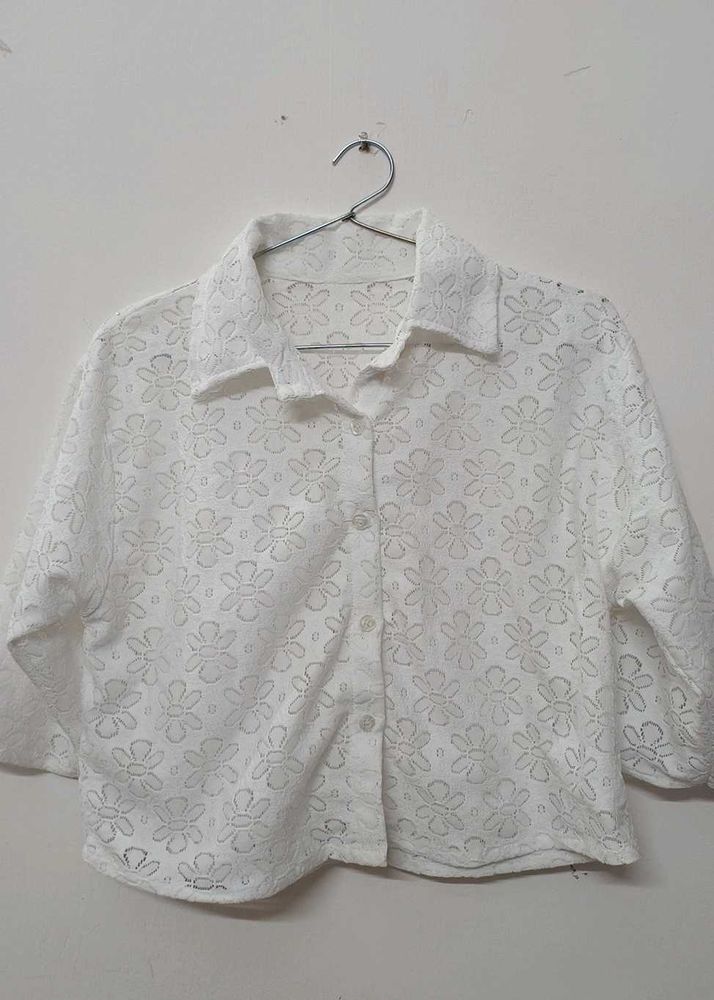 Cotton Fancy Chikankari Shirt Crop Top