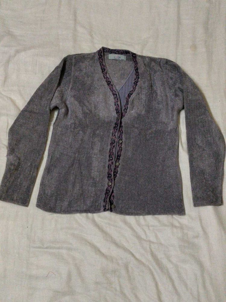 Gray Embellished Cardigan