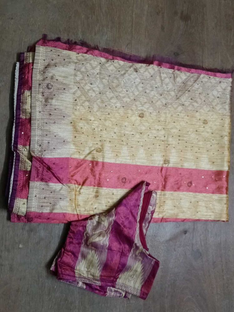 Brown Dotted Saree