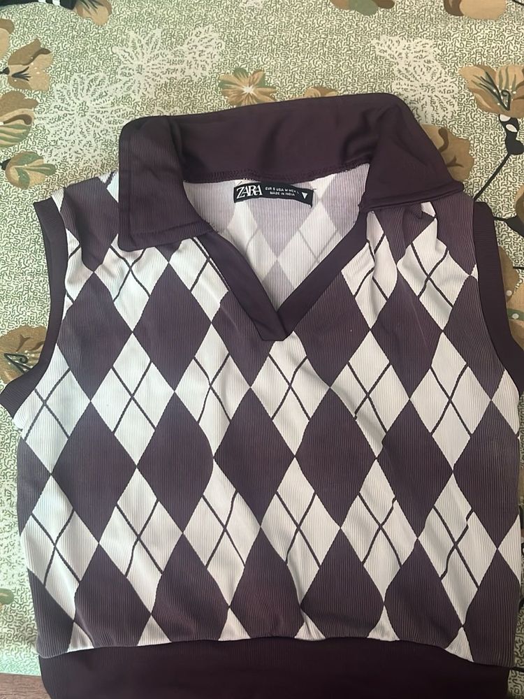Zara Argyle Knit Top