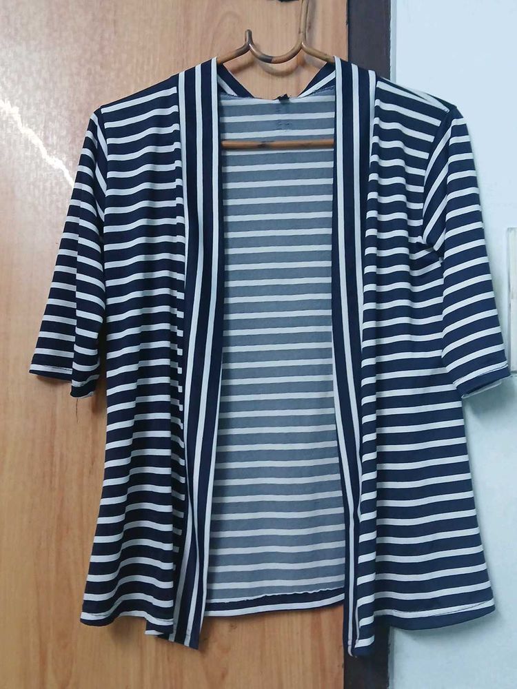 Striped Open Front Cardigan with trouser