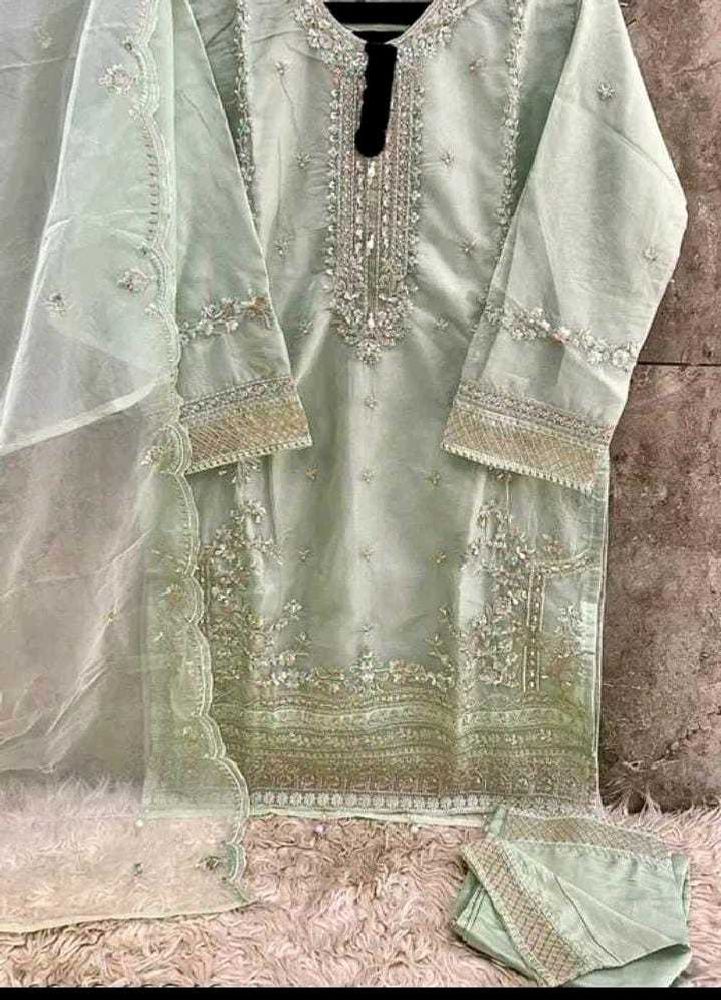 Fashionable Pista Green Kurta With Bottom Wear Dup