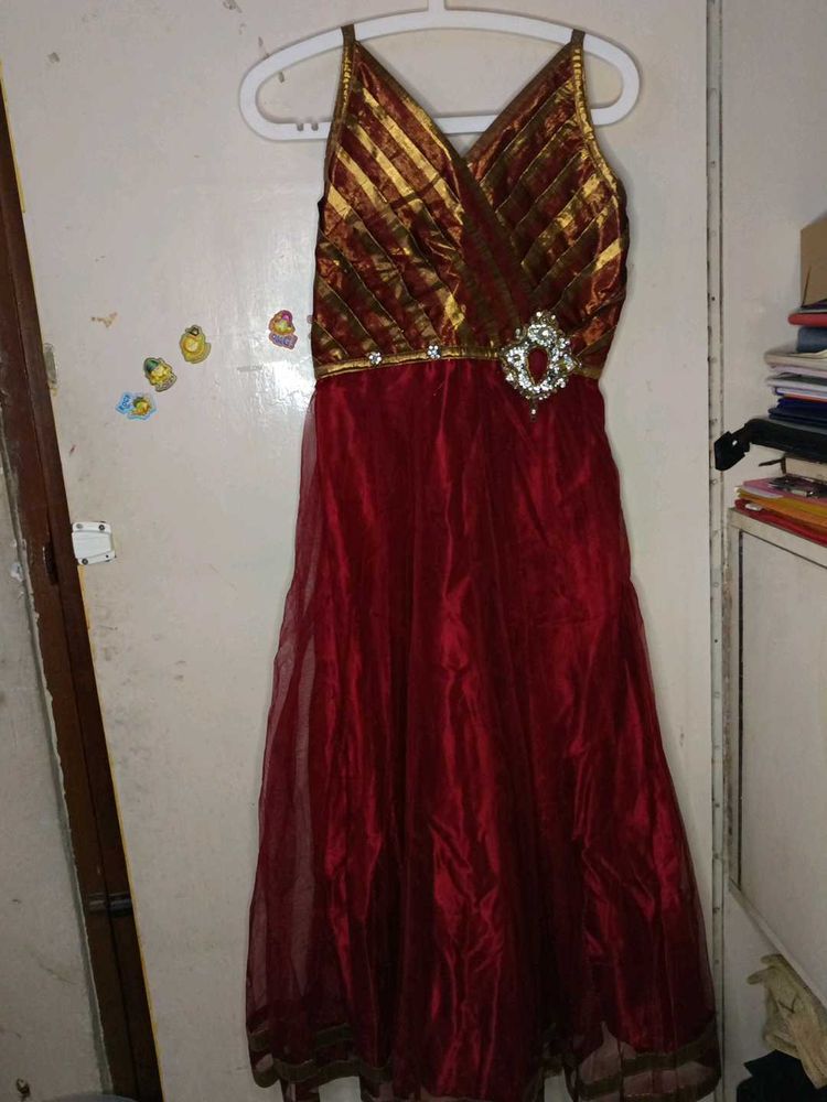 Red Satin Net Gown