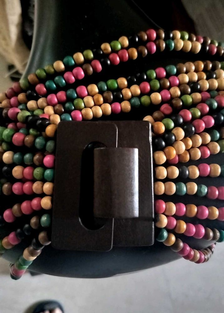 Colorful wood beaded handmade belt