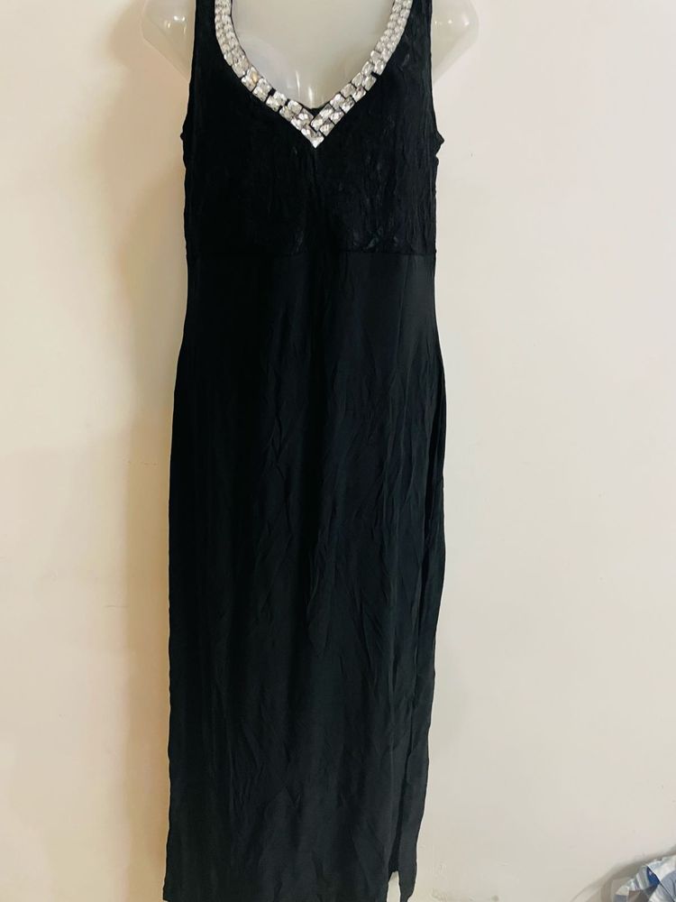 Diamond Work Cocktail Gown With Slit