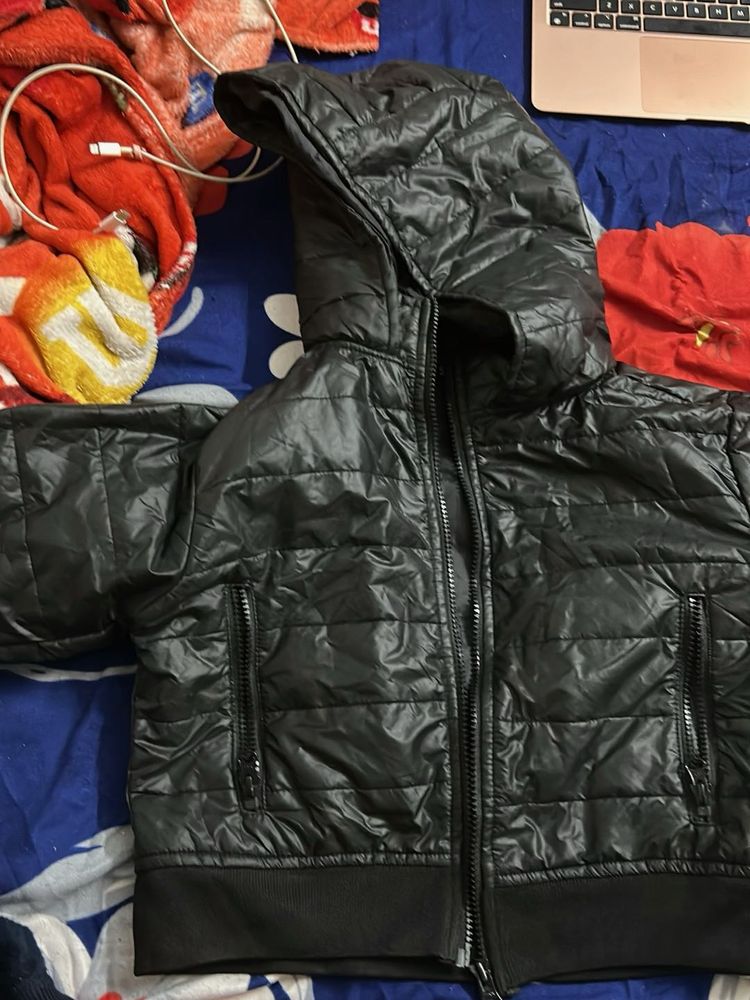 Black Quilted Hooded Jacket