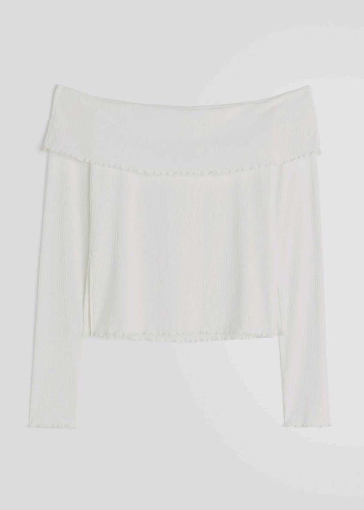 White Off-Shoulder Long Sleeve Top