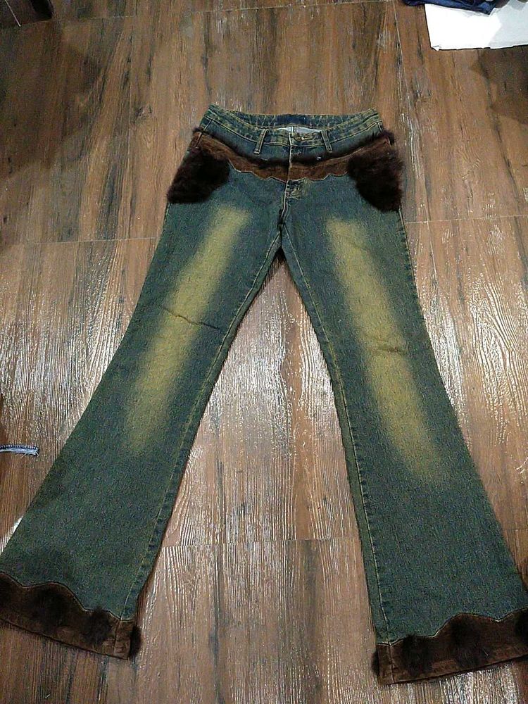 Fur Trim Flare Jeans