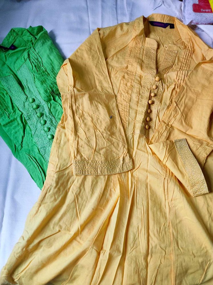 Green &amp; Yellow Kurti Top