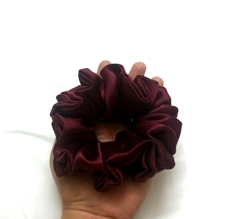 B1G1 Maroon Satin Fluffy Scrunchie