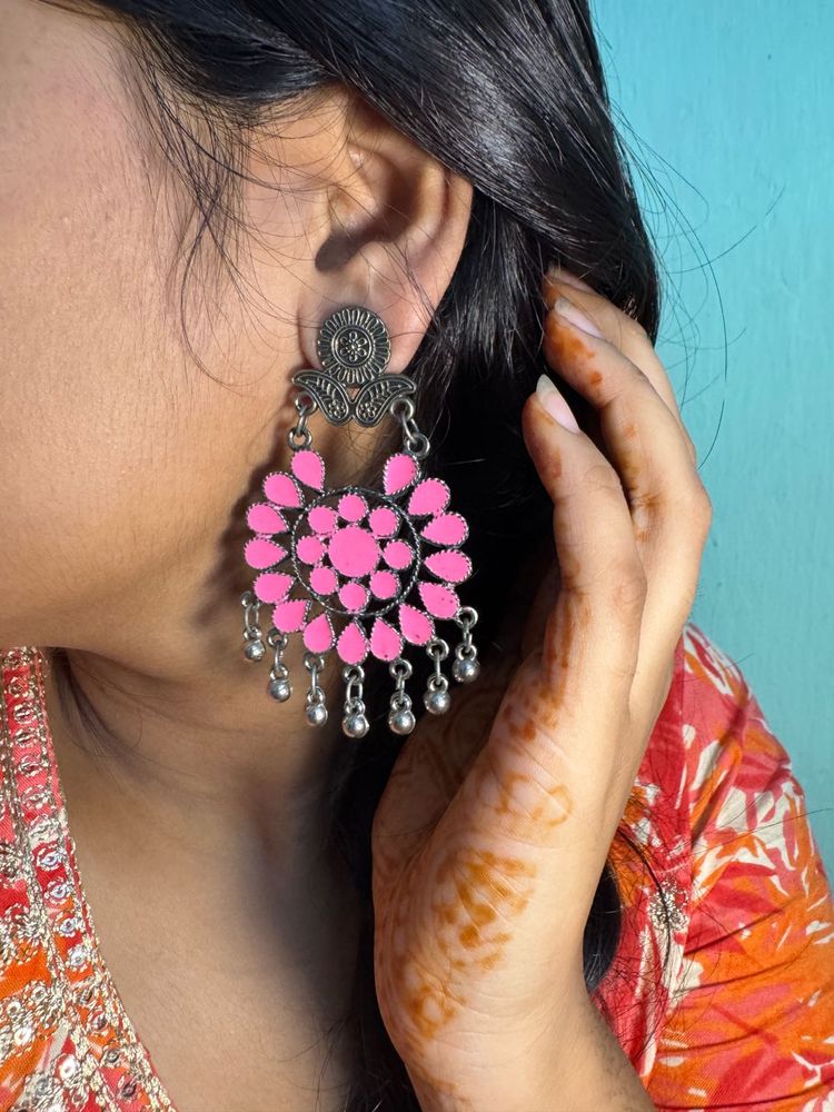 Pink Floral Drop Earrings
