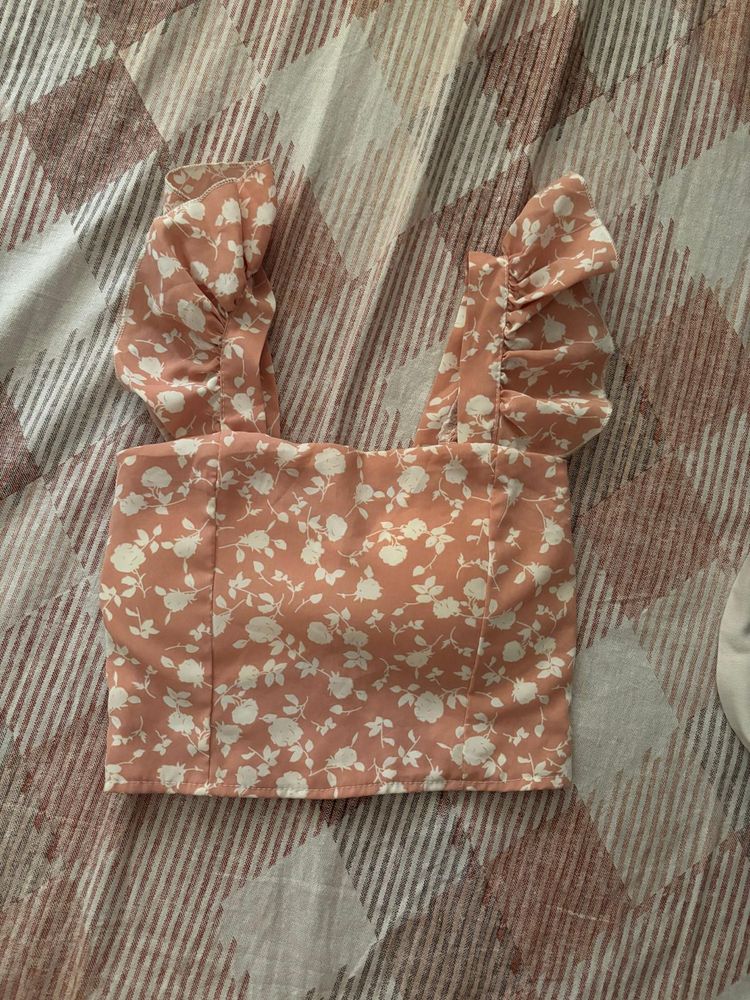 Floral Ruffle Crop Top - Xs/S size