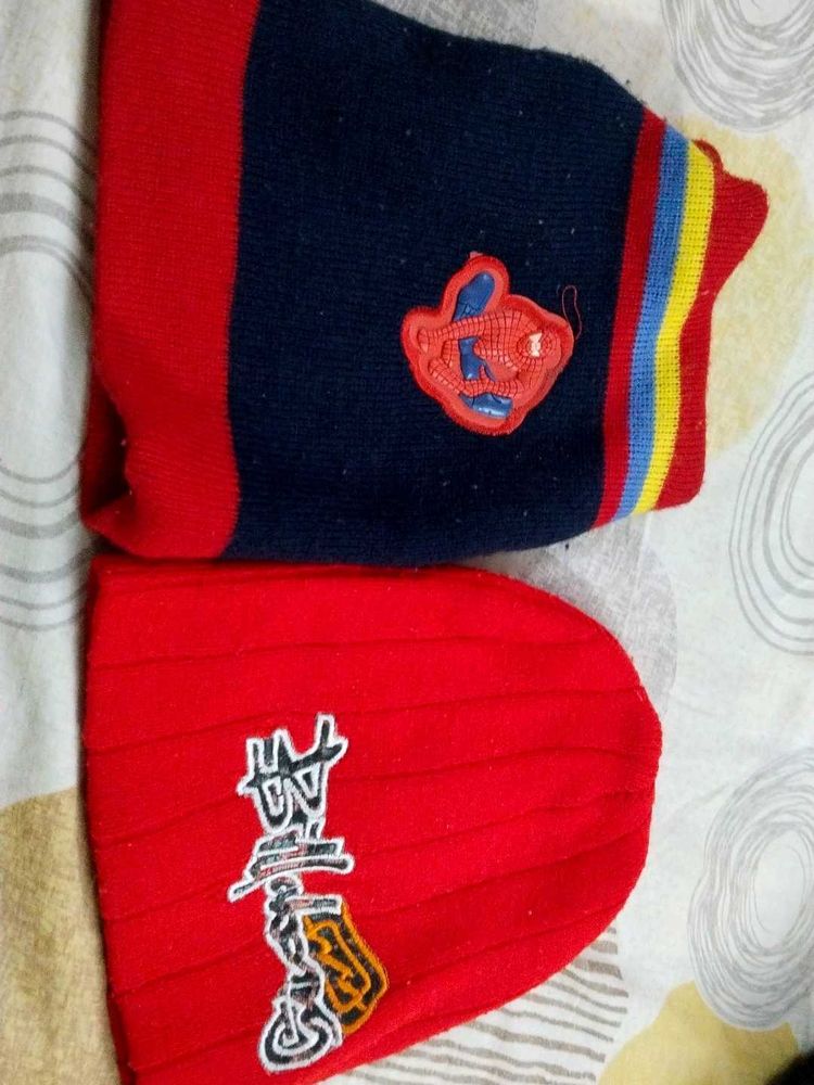 Red &amp; Blue Knit Baby Cap with Fun Patch