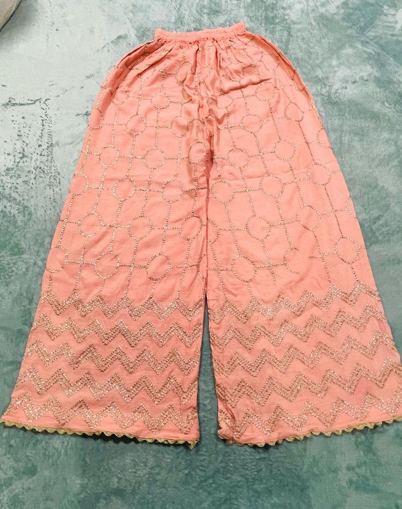 Peach Embroidery Sharara