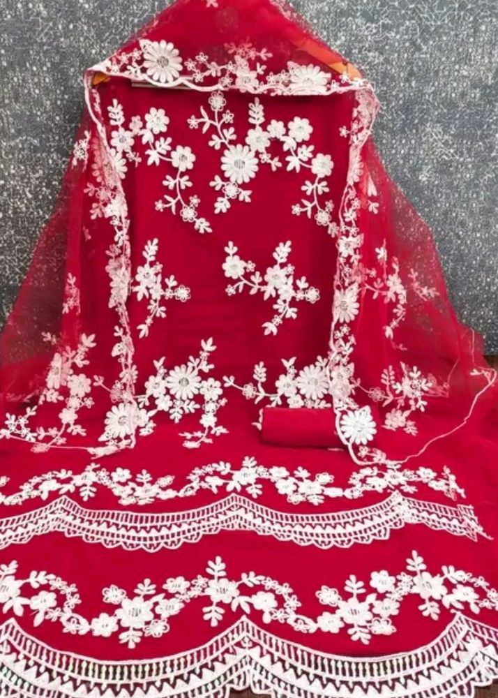 Elegant Red Embroidered Salwar Suit material