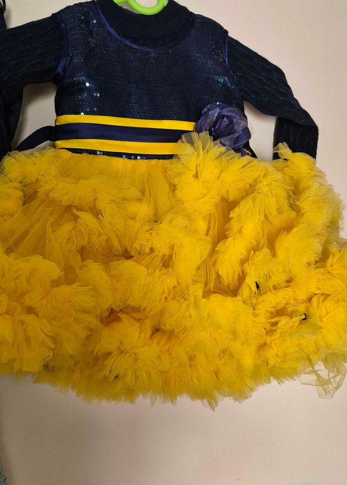 Yellow And Blue Color Frock Partywear With Inner