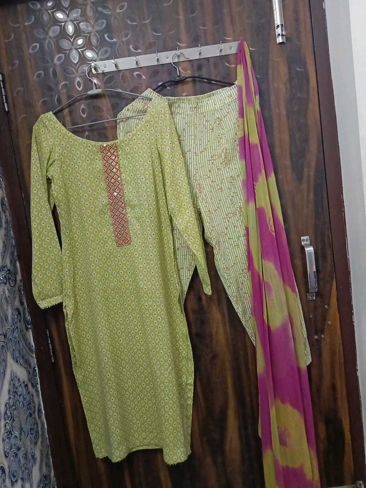 Green Printed Kurta Set