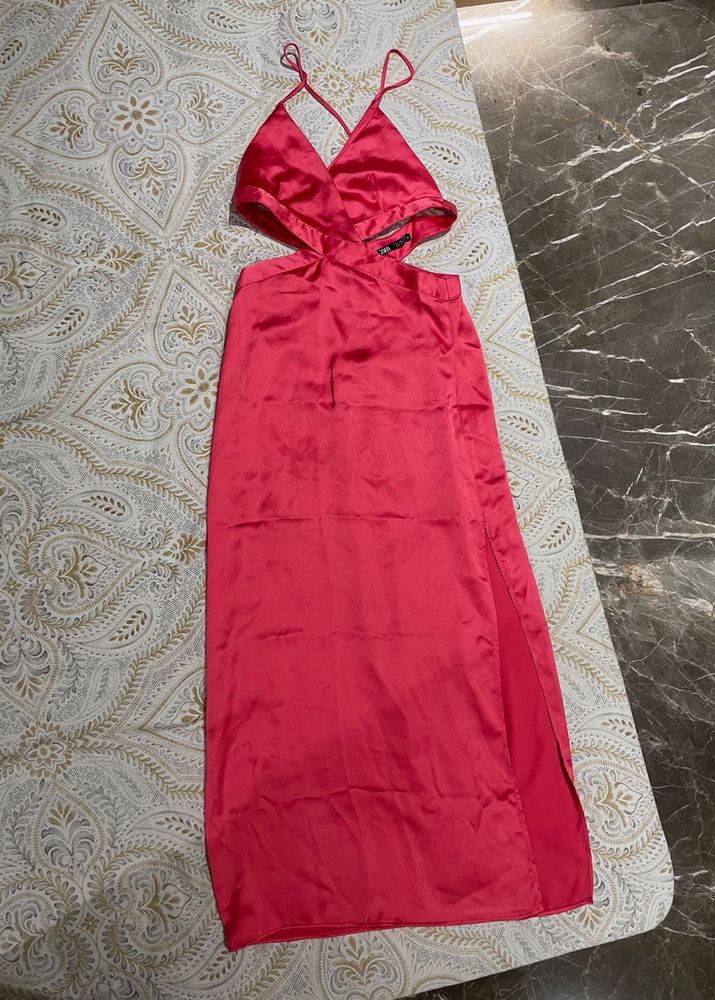 Hot Pink Cutout Slit Midi Dress