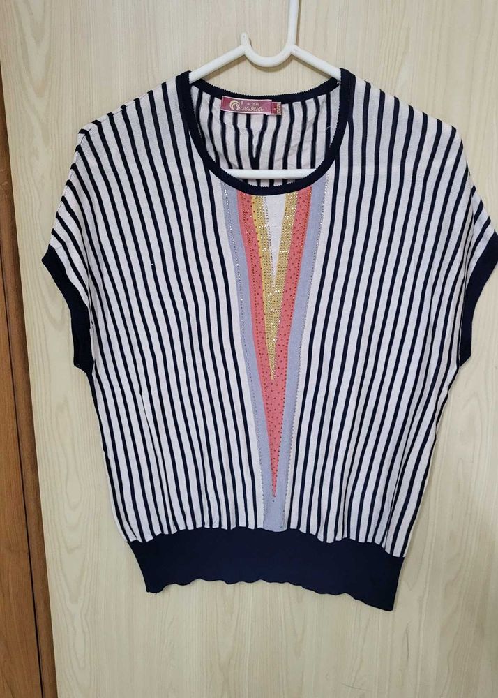 Striped Embellished Knit Top