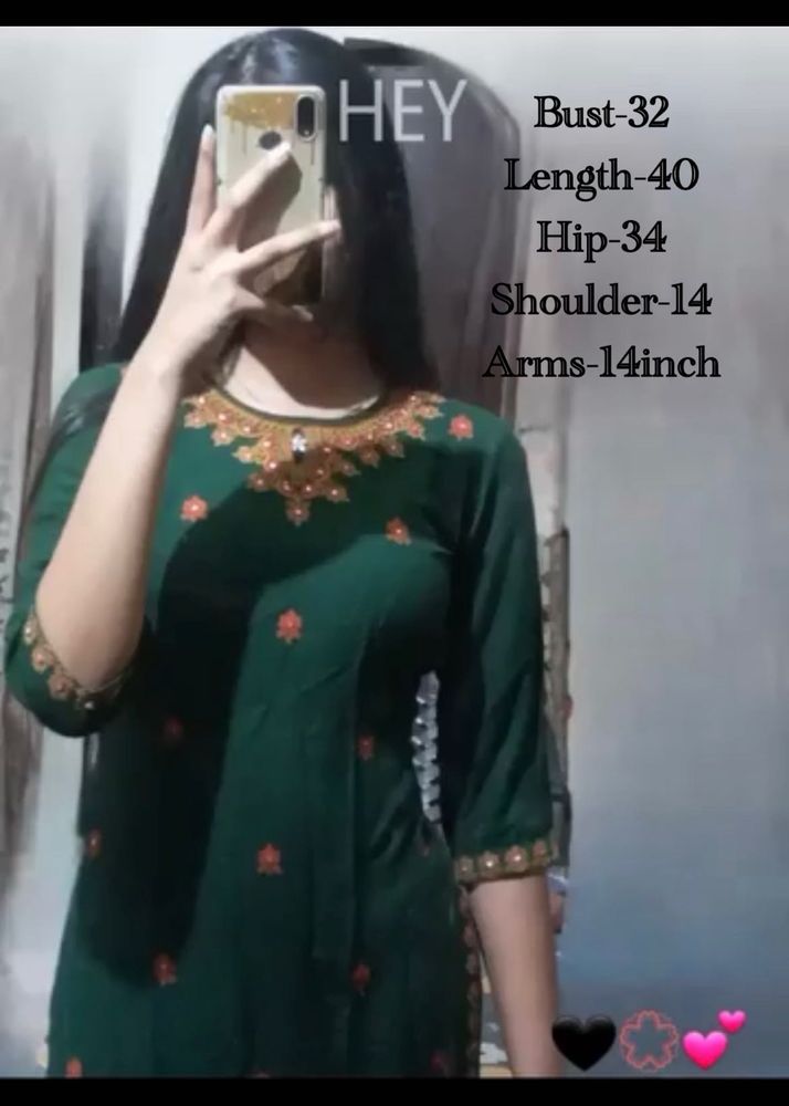 Green Embroidered Kurti - Size S