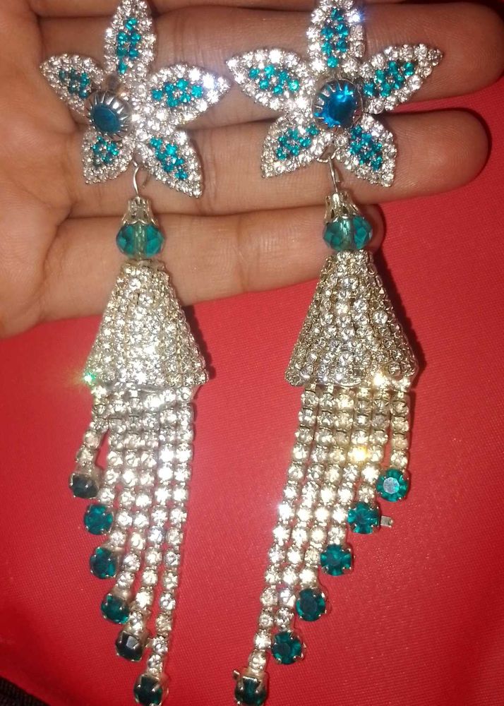Teal Flower Earrings