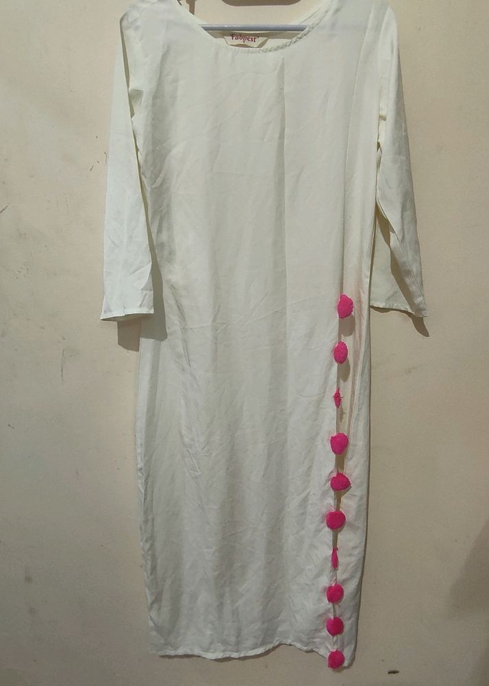 White Kurti with Pom Poms