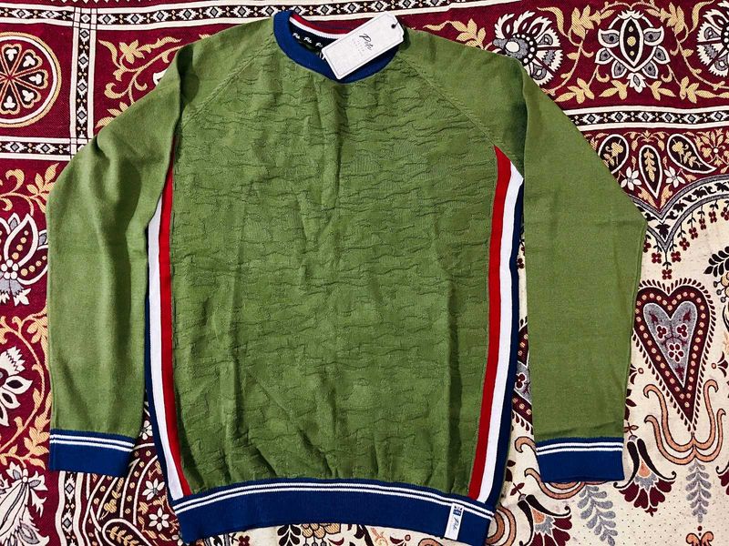 PETER ENGLAND Men Self Design Round Neck Green