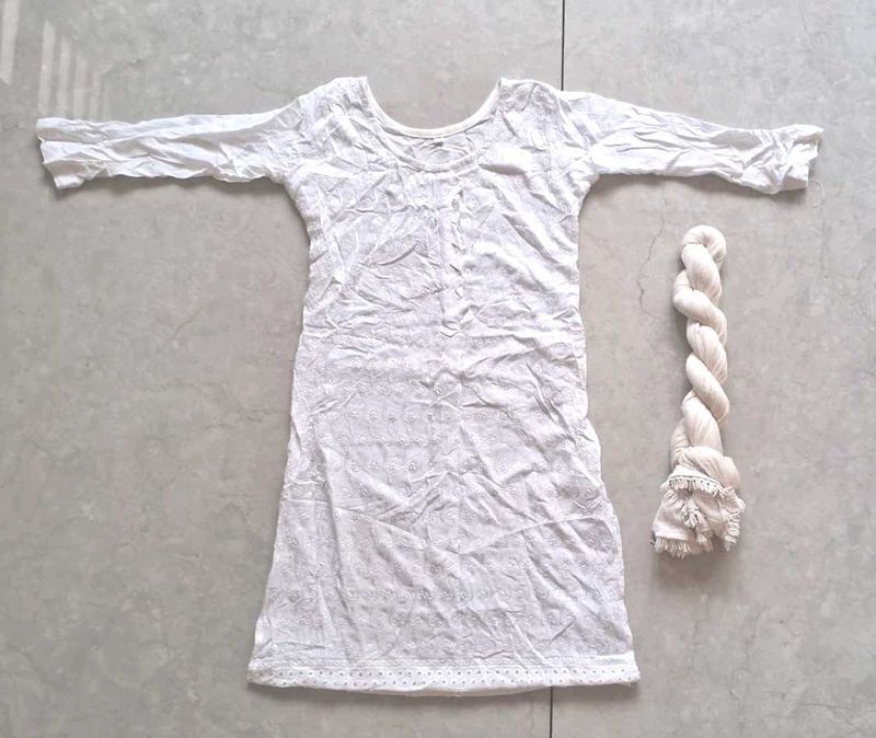 White Embroidered Top With Dupatta