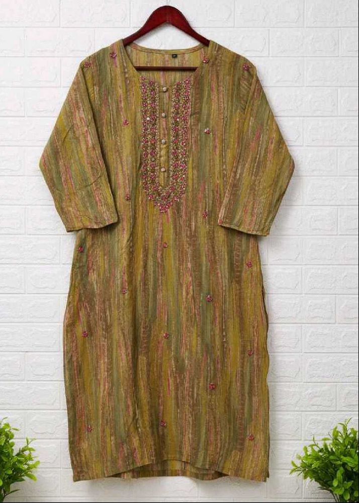 Embroidered Olive Green Kurta