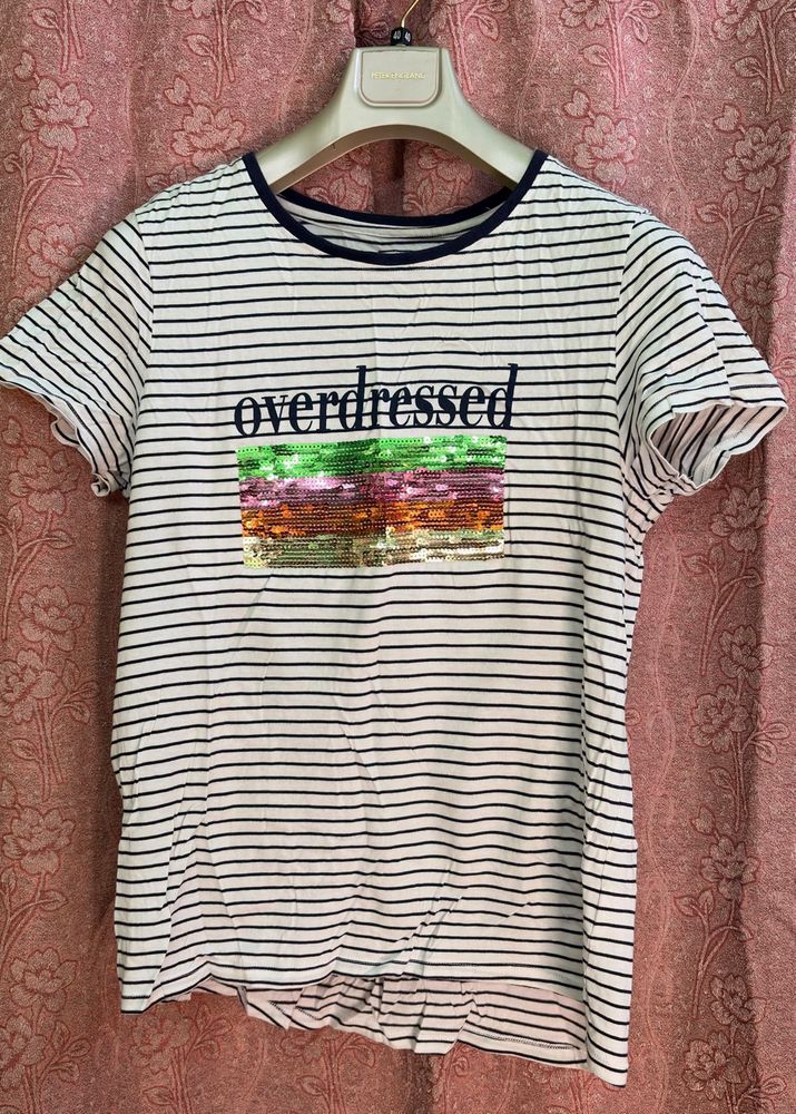 Striped Tee with Sequin Detail