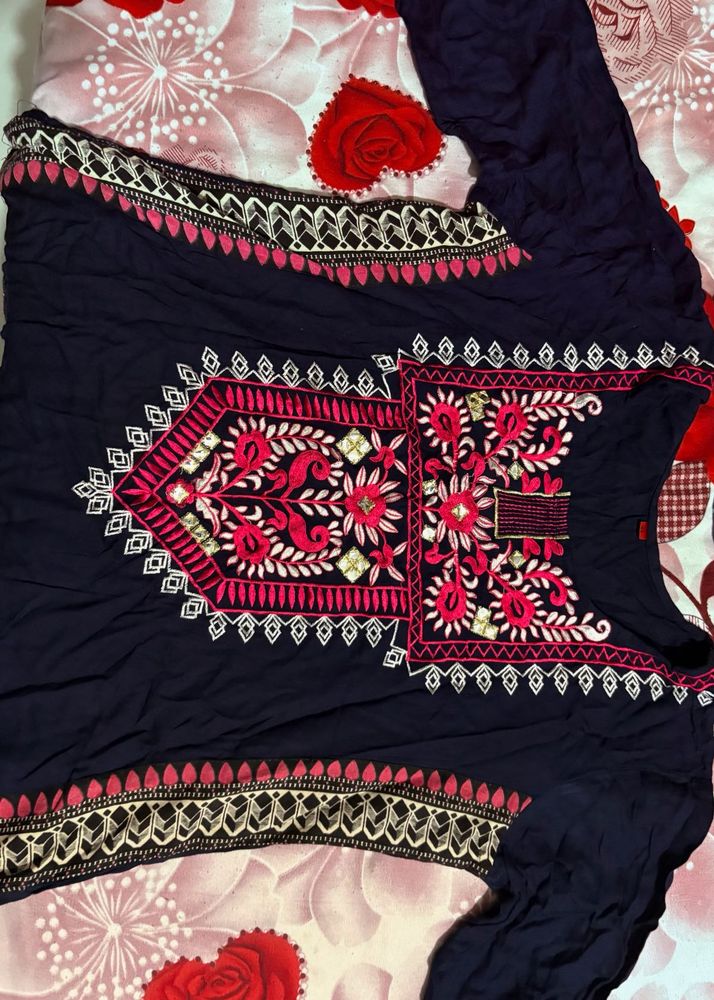 Embroidered Navy Tunic