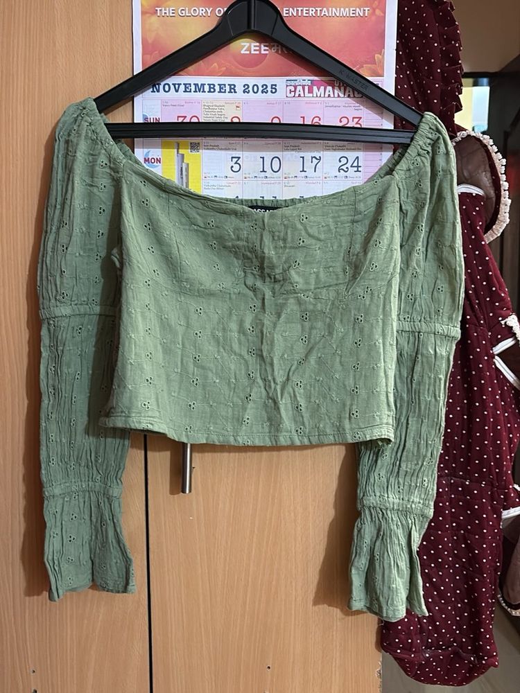 Green Off-Shoulder Top