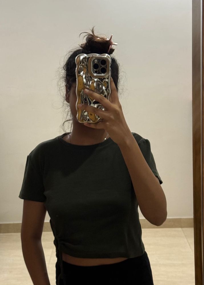 Tie-Front Olive Green T-Shirt