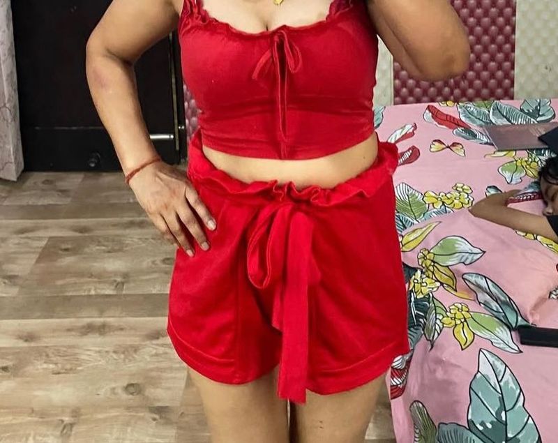 Red Crop Top &amp; Shorts Set