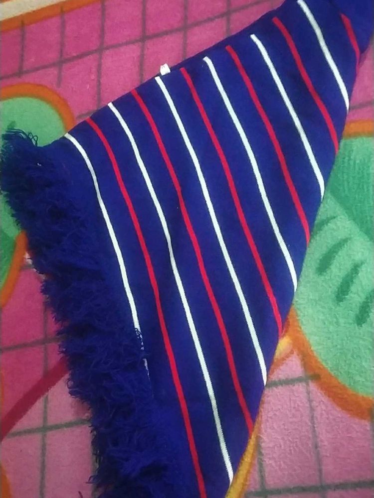 Striped Blue Scarf with Fringes