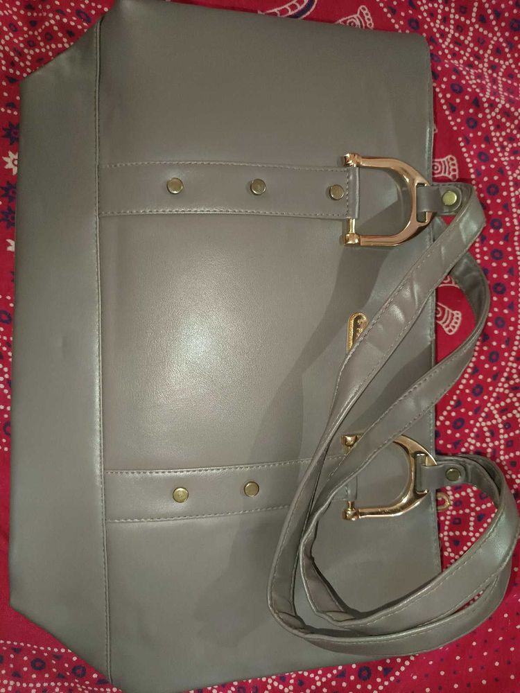 Gray Tote Bag with Gold Hardware