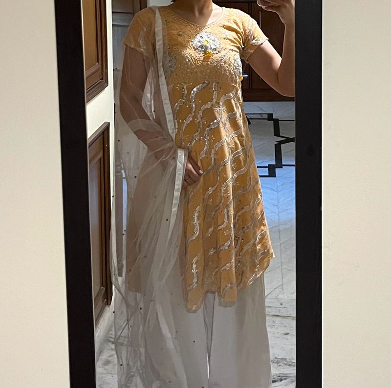 Orange, silver Anarkali For Women And Girls