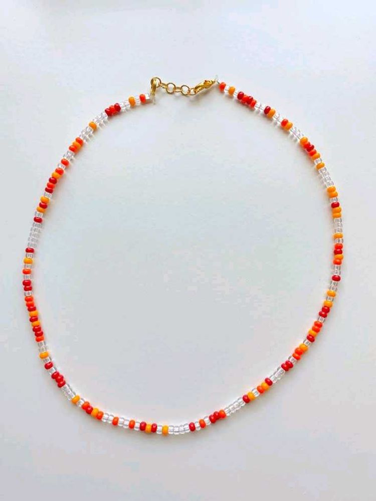 Beaded Necklace - Orange, Red &amp; White❤️🧡