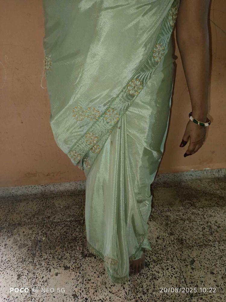 Crape Elegant Green Saree