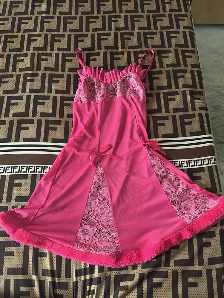 Pink Lace Trim Babydoll