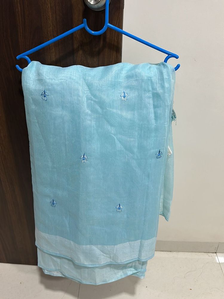 Light Blue Saree Without Blouse