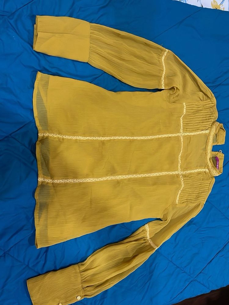 Mustard Sheer Sleeve Blouse