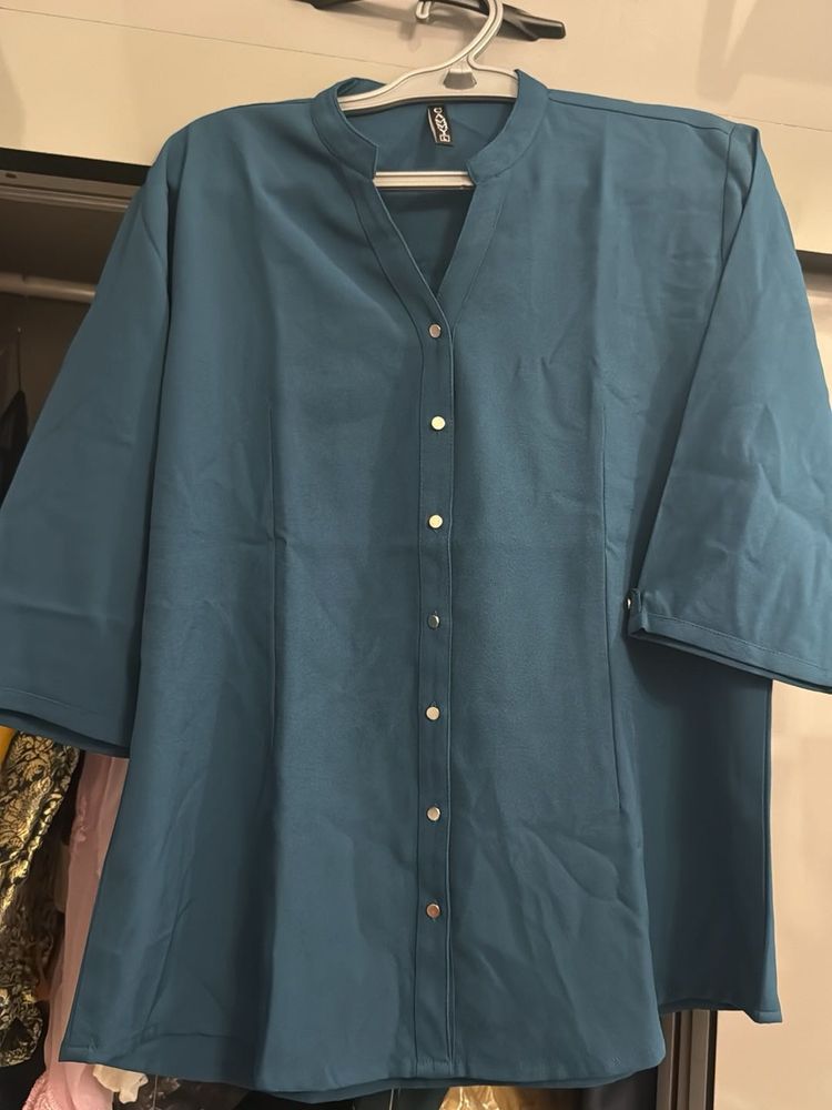 Elegant Teal Button-Down Top