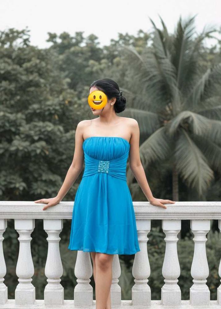 Blue Strapless Party Dress