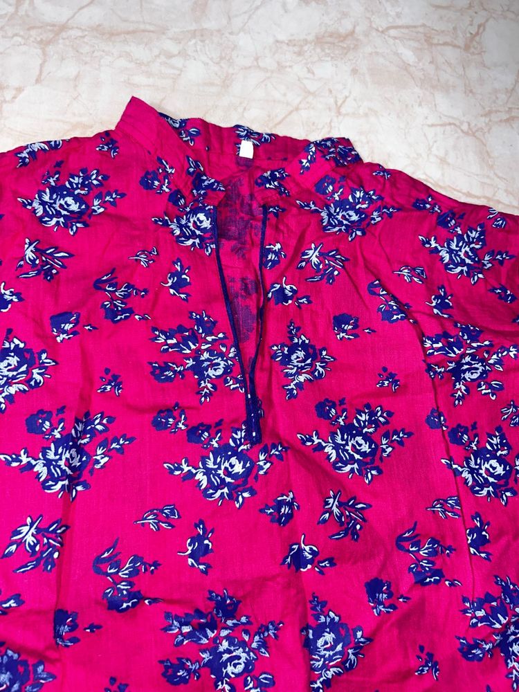 Magenta’s Pink With Blue Floral Print Kurti🩷💙