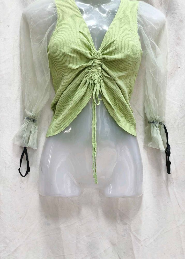 1641. Green V-Neck Top