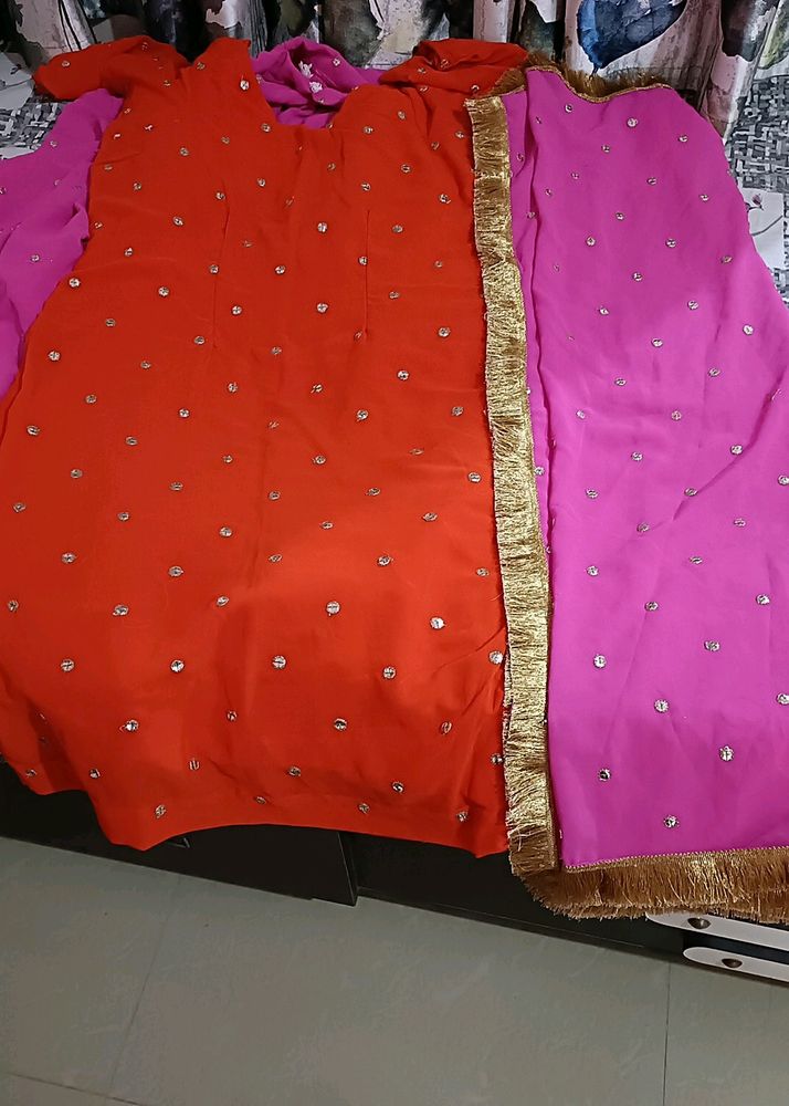 Punjabi Suit Full Set Orange👍✅