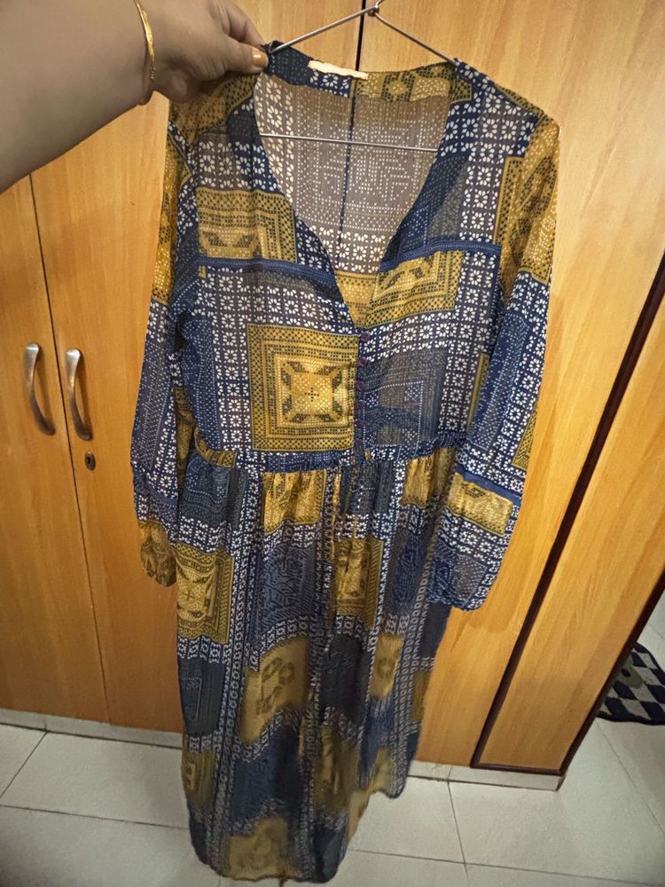 Boho See Through Print Dress